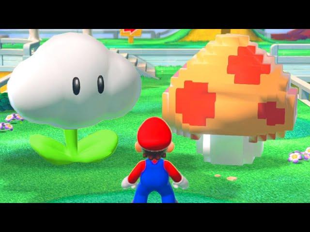 What happens when Mario collects the Cloud Flower & Pixel Mushroom in Super Mario 3D World?