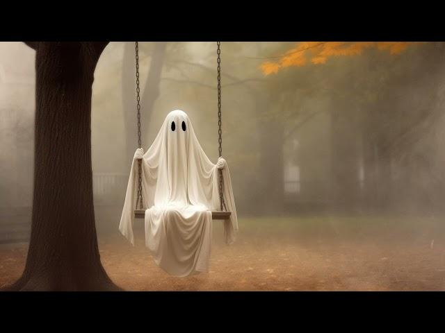 Ghost on swing animated TV wall art - Halloween screensaver