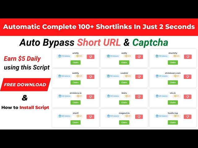 Shortlink Bypass Script | Automatic Completed All Shortlinks Script | ByPass Short URL Captcha V2 V3