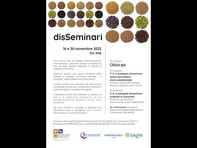 DISseminari. Primo incontro: P. A. e sostegno alimentare: azioni nell’ambito socio-assistenziale.