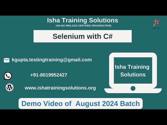 Comprehensive Selenium with C# for Automation Testing  Demo Video On 7th August 2024.