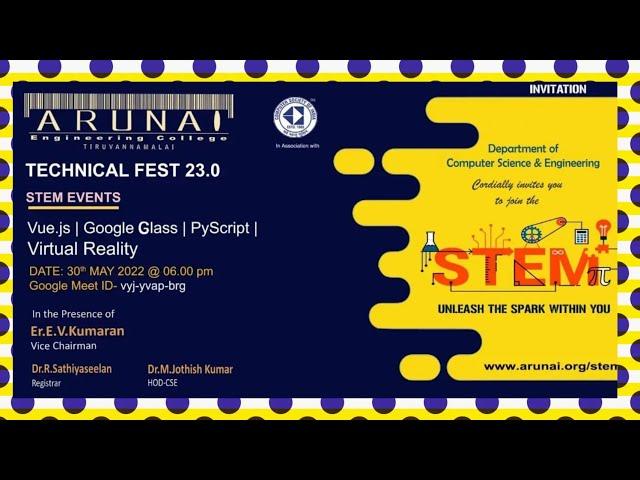 TECHNICAL FEST - STEM 23.0 | 1504 - ARUNAI ENGINEERING COLLEGE | DEPT OF CSE | 30.05.2022 | TVM