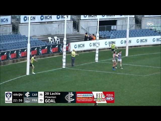 Lachie Plowman kicks the match winning goal in the Blues VFL thriller - Round 11 2023