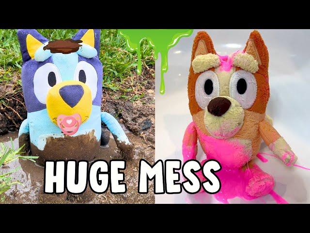 Baby Bluey and Baby Bingo Make a HUGE Mess | Bluey Muddy Mess | Bluey Bath | Baby Bluey Pretend Play