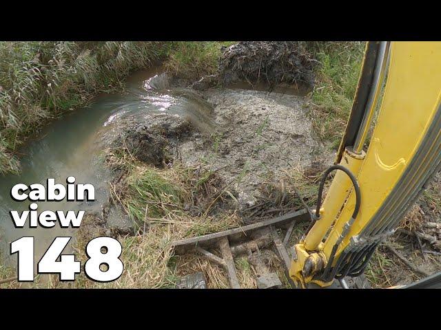 Beaver Dam Removal With Excavator No.148 - A Beaver Dam Made Of Large Amounts Of Silt - Cabin View