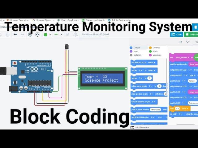 Temperature Sensor Tinkercad with Lcd I2C Module || tinkercad circuit || Block Code || simulator