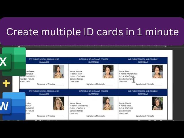 How to make multiple id cards in ms word|Create multiple id cards in Word using data from excel