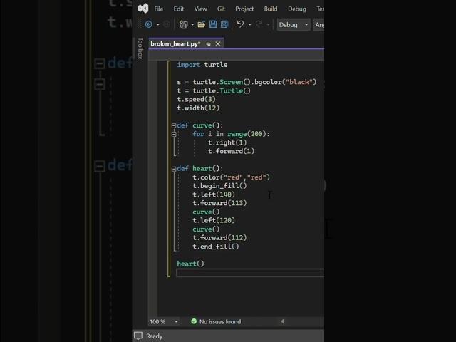 Draw Broken Heart  using Python turtle  #python #pythonprogramming #code #easy #jeydurgasshre