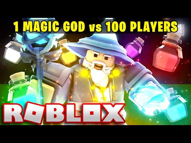 1 MAGIC GOD vs 100 PLAYERS... (Roblox Bedwars)