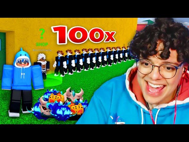 FIZ 100 JOGADORES GIRAREM ATÉ VIR MÍTICA NO BLOX FRUITS