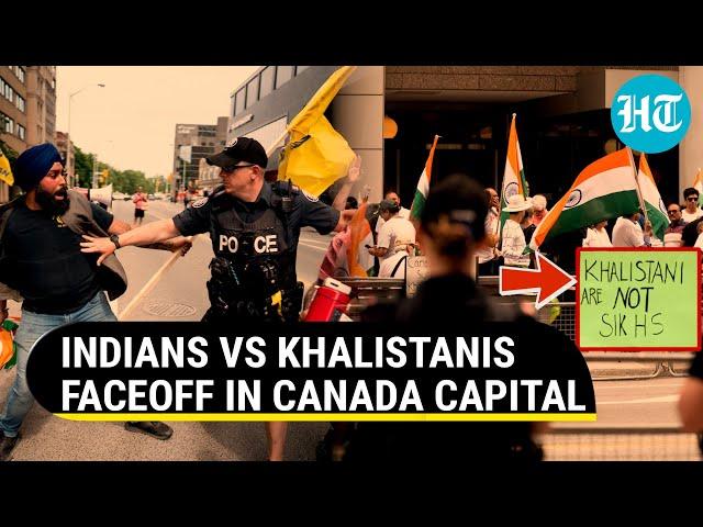 Khalistanis Disrespect Tricolour in Canada; Watch Big Faceoff Between Indians and Separatists