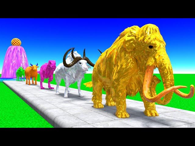 Paint Animals Yak Bison T-rex Herbivores Cow African elephant Fountain Crossing Animal Cartoon