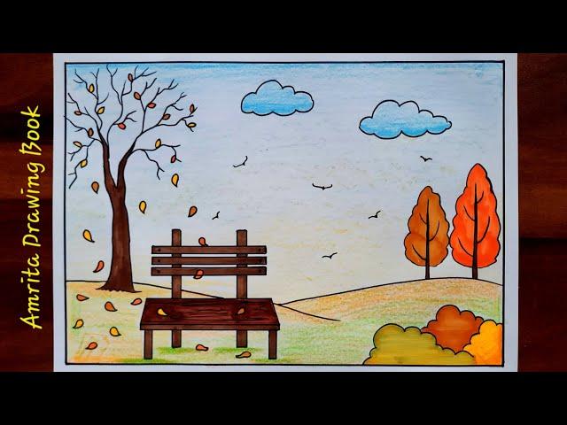 Autumn Season Drawing | Easy and Simple Autumn Season Drawing | Type of Seasons Drawing | Scenery