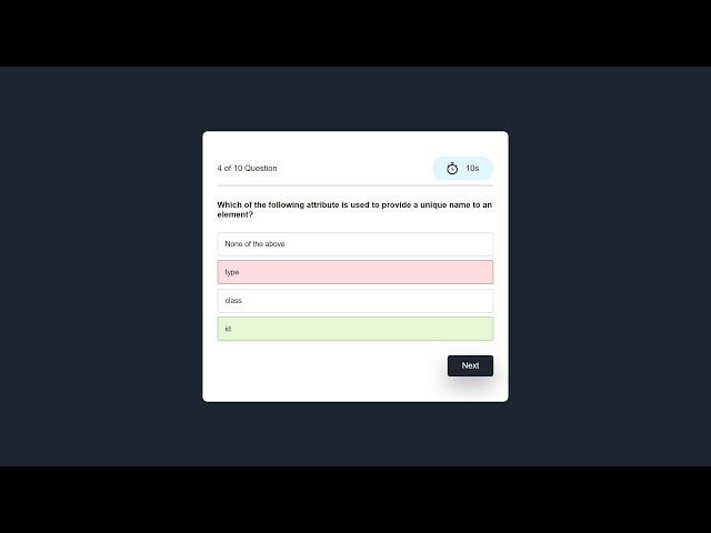 JavaScript Quiz App With Timer - Quiz App Using HTML, CSS & JavaScript