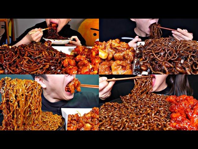 ASMR JJAJANG NOODLES BLACK BEAN NOODLES SWEET FRIED CHICKEN TRUFFLE BLACK BEAN NOODLES