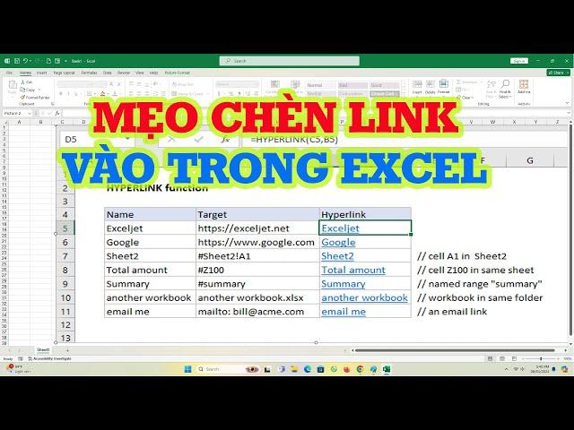 Mẹo sử dụng Hyperlink trong Excel hiệu quả