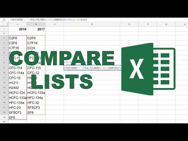 Compare lists to find missing values in excel - dynamic array formulas