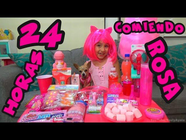 24 HOURS EATING PINK CHALLENGE AND PLAYING WITH SLIME