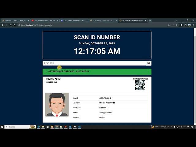 Library Attendance System Project in PHP with QR code, RFID and Barcode