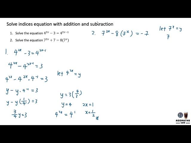 Solve indices equation with addition and subtraction