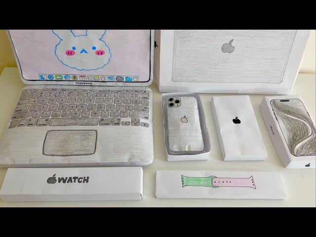 [paper diy] Macbook, apple watch, iphone 15 pro unboxing! | asmr
