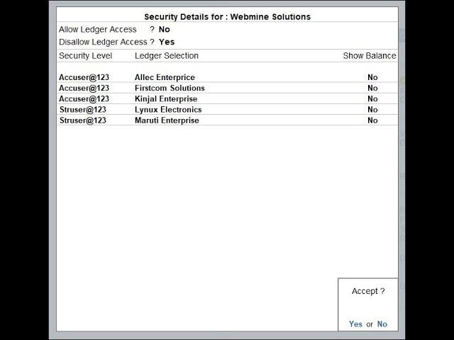 Tally Add On : Ledger Level Security in TallyPrime software.