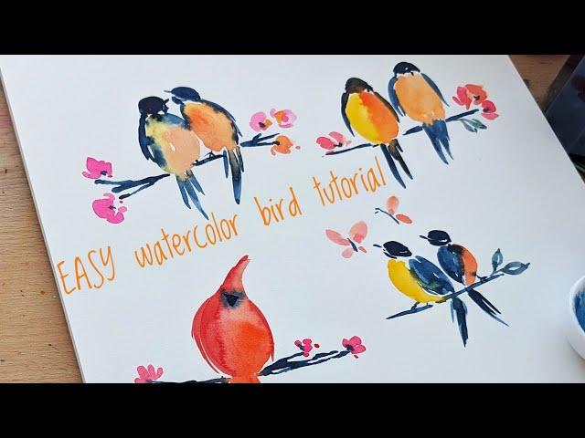 Watercolor Tutorial - Colorful Birds for beginners