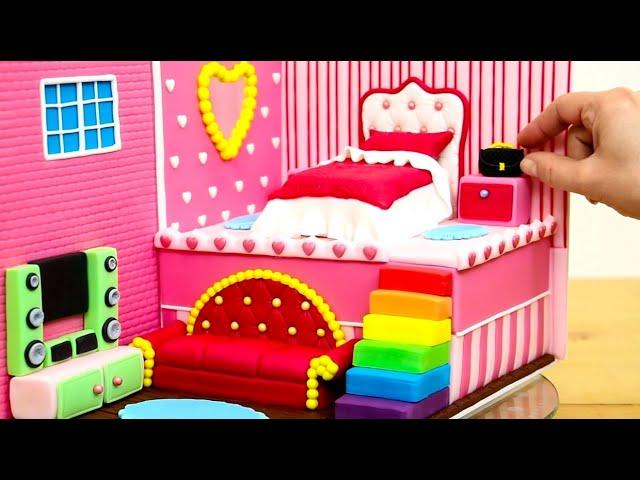 Doll House Bedroom CAKE with Miniatures | DIY Miniature Bedroom