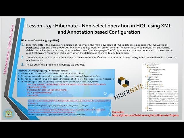 Lesson - 35 : Hibernate - Non-select operation in HQL using XML and Annotation based Configuration