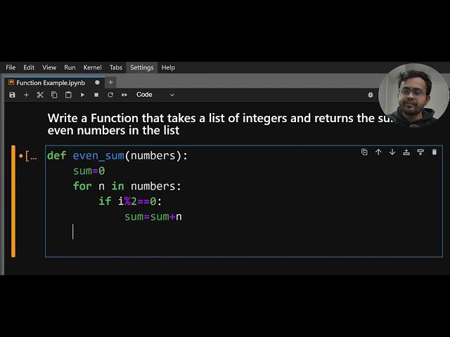 24. Function Example 01: Finding sum of even numbers from a List of Integers!!#python