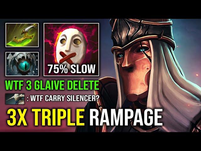 WTF 3x Triple Rampage 75% Slow Skadi + Arcane Curse 3 Glaive Hit Delete Hard Carry Silencer Dota 2