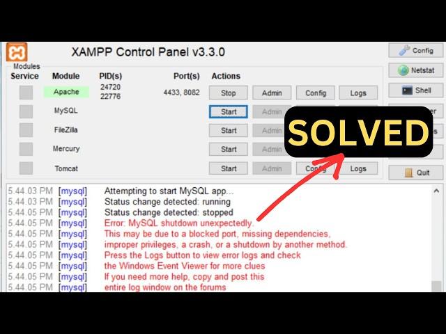 How to Solve Error MySql Shutdown Unexpectedly in Xampp