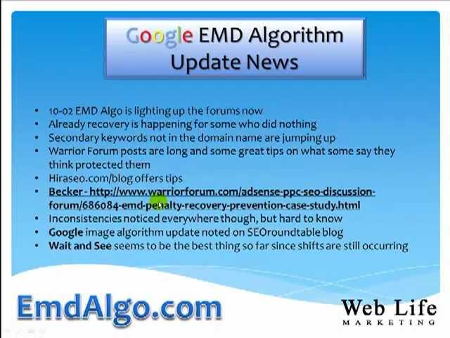 Google EMD Algo Update Video-002 - Oct 02