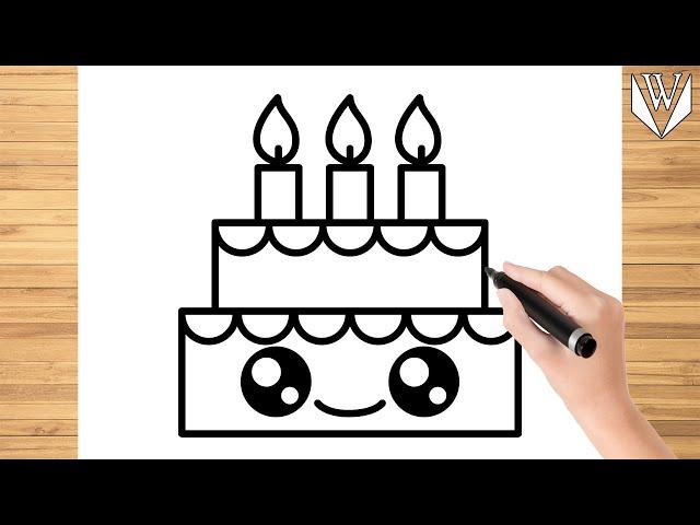 Как рисовать милый торт ко дню рождения Пошаговое руководство | Скачать раскраски бесплатно