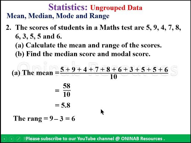 Mean, median, mode of Ungrouped Data