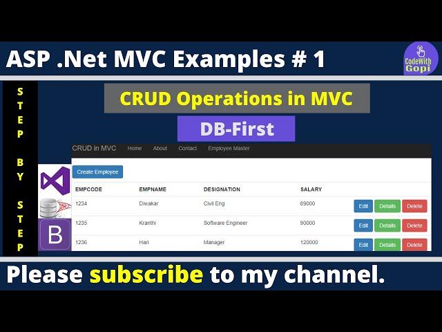 Asp .Net MVC Full CRUD Operation Using Entity Framework DB First | CRUD Operations in MVC