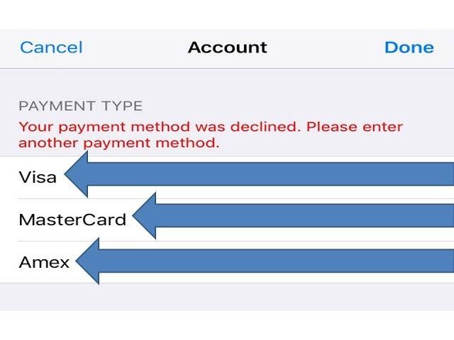 your payment method was declined please enter another payment method on iphone ipad or ipod