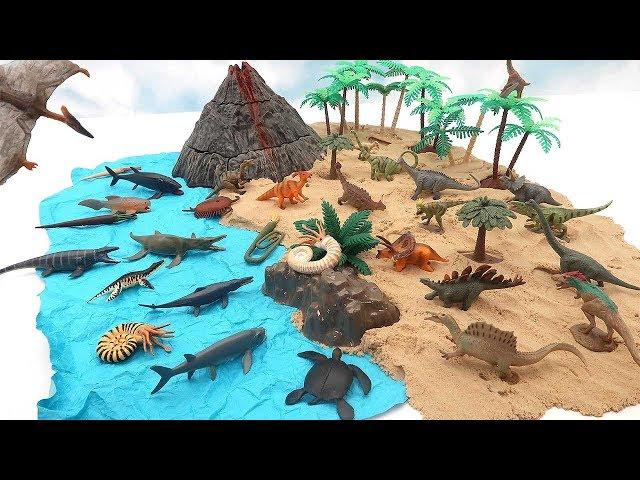 Let's Make A New Dinosaur Island! Volcano Eruption With Science Kit, 50 Dinosaurs Mini Toys 화산섬