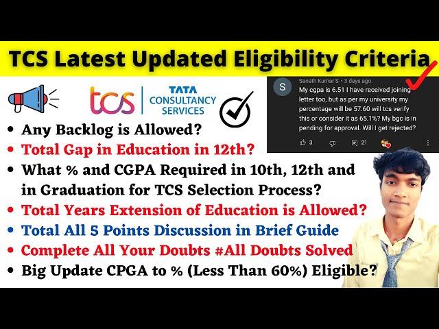 Latest TCS Updated Eligibility Criteria 2021 |TCS Selection Process |TCS % Criteria in 10,12 & Grad