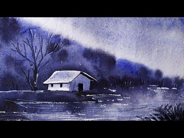 Watercolor monochrome painting on  handmade paper by Biswajit Das.