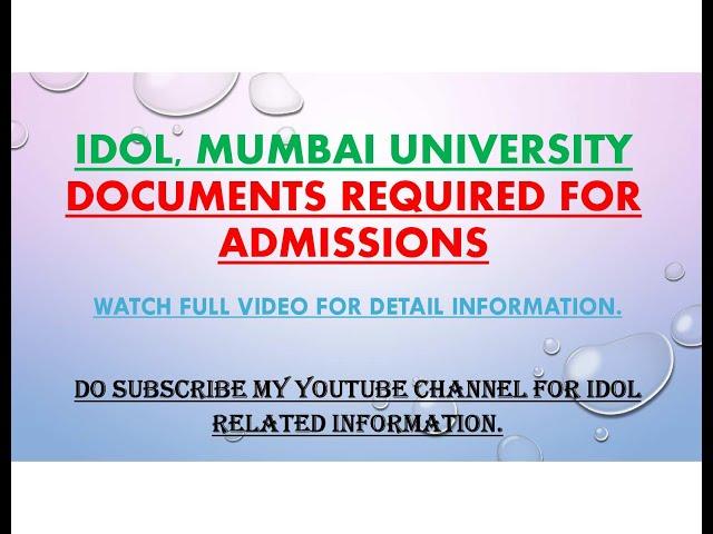 Required Documents for Admission for IDOL Mumbai University