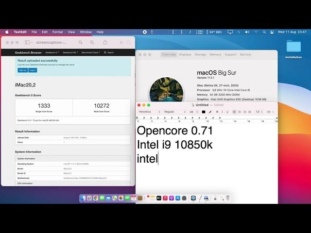 Hackintosh Opencore 0.71 macOS Big Sur 11.5.1 i9 10850k intel Uhd 630