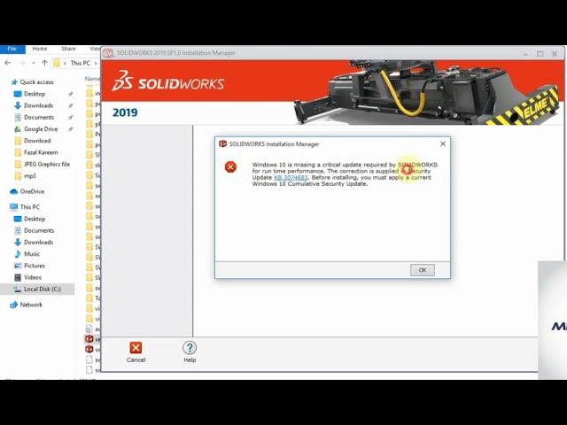 SolidWorks Installation Error KB 3074683 window Security Update error