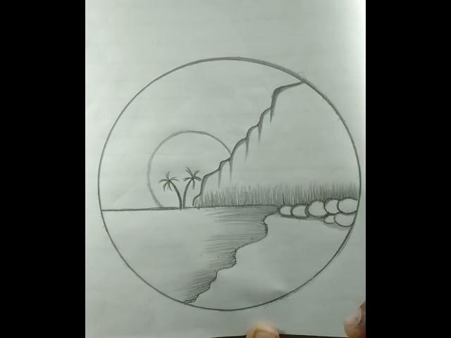 mountain scenery drawing sketch #easy circle scenery drawing #drawing video #shorts.