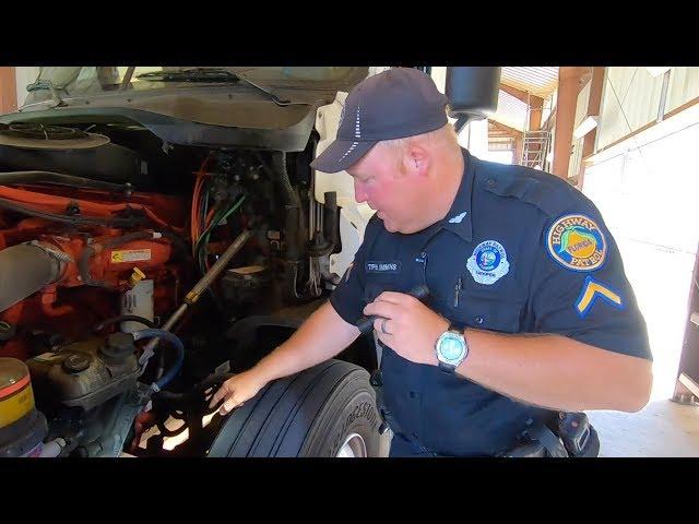 Florida Highway Patrol steering & suspension truck inspection at Sneads station on Interstate 10