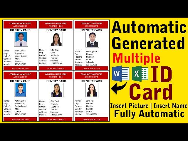 Automatic Id Card Creation in Ms Word help in Ms Excel | Auto Photo | Auto Name | Fully Automatic |