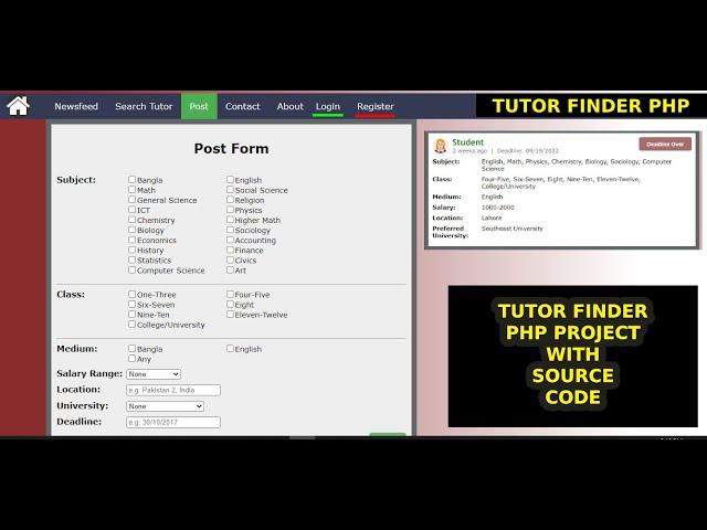 Online Tutor Finder website using PHP, HTML, CSS, JavaScript 2022 | Web Projects