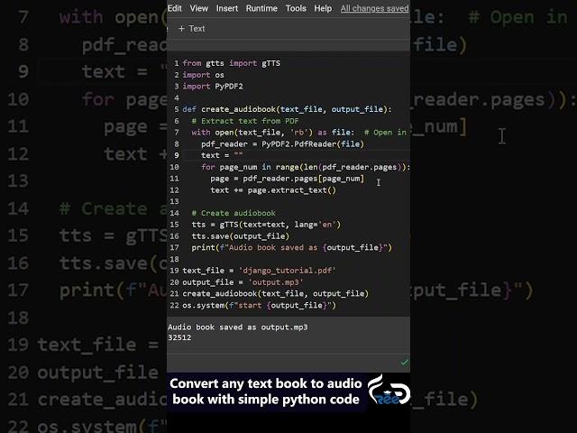 Convert Any Text Book To Audio Book Using Python Simple Code