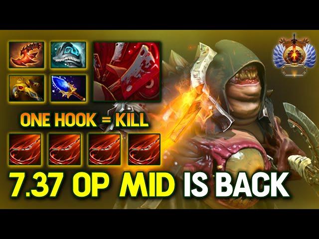 7.37 OP MID IS BACK!! ONE HOOK KILL Pudge With Aghs Scepter + Overwhelming Blink Build Dota 2