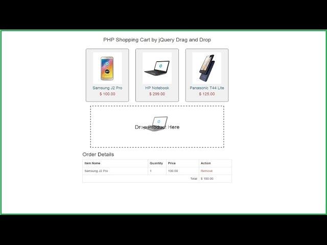 Ajax Jquery Drag and Drop Shopping Cart using PHP Mysql